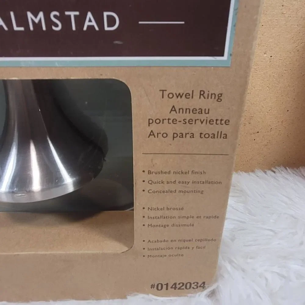Allen & Roth Halmstad Brushed Nickel Single Towel Ring- NIP